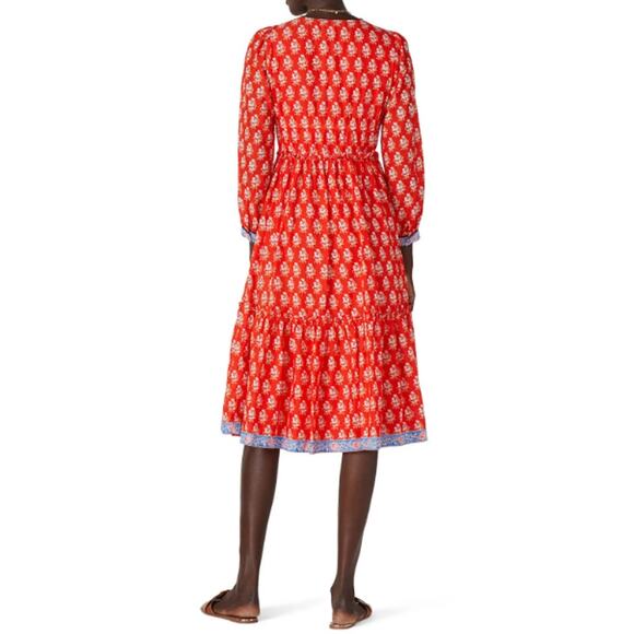J. Crew Block Print Button Front Tiered MIDI Dress Size 00 - Picture 4 of 14